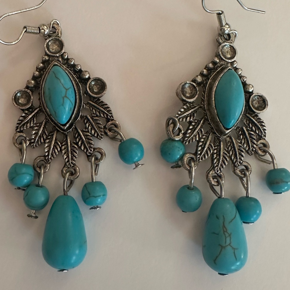 Turquoise Silver Dangle Earrings